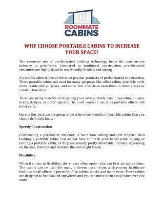 Why Choose Portable Cabins to Increase Your Space