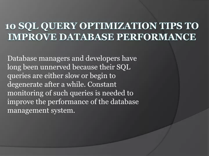 10 sql query optimization tips to improve database performance