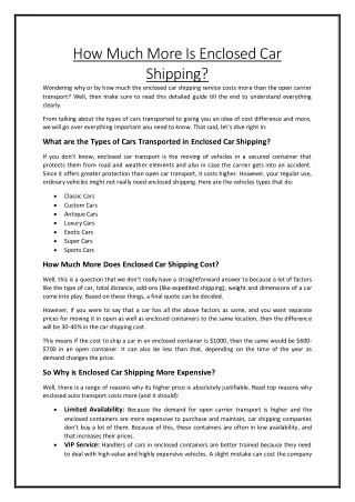 how much more is enclosed car shipping wondering
