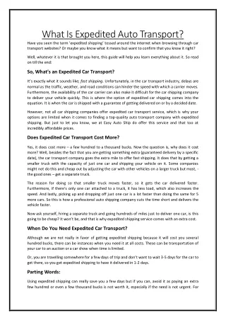 what is expedited auto transport have you seen