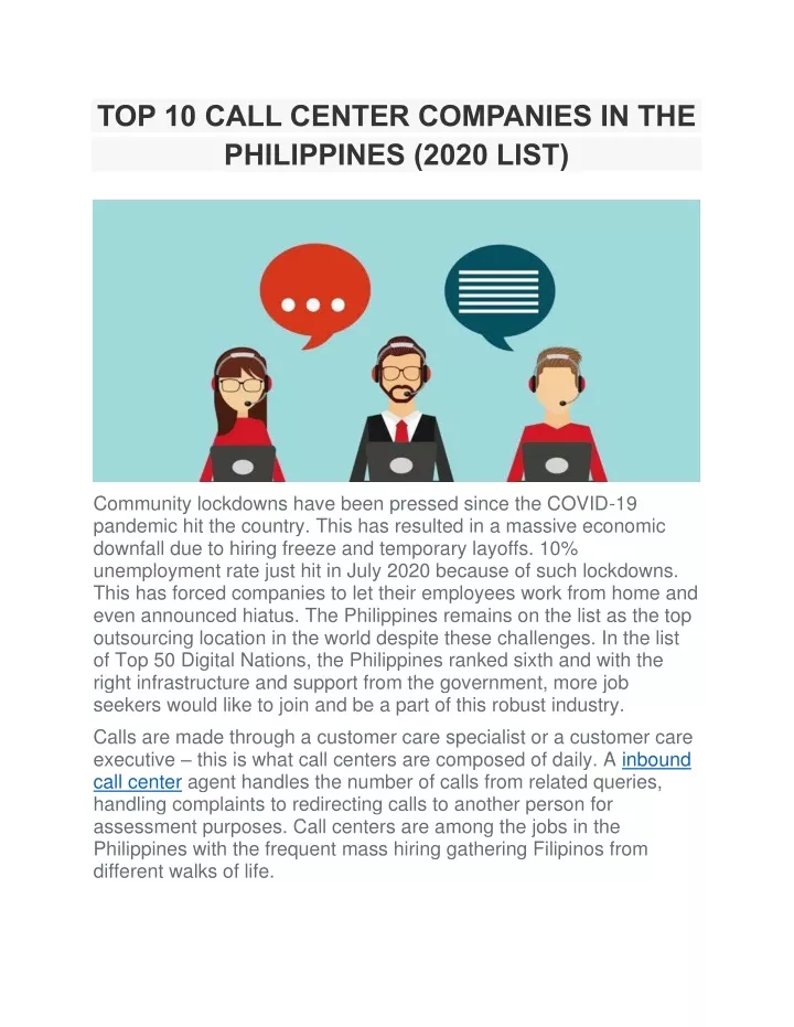 top 10 call center companies in the philippines