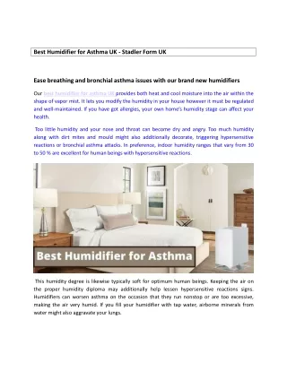 Best humidifier for asthma UK - Stadler Form UK