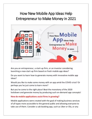 How New Mobile App Ideas Help Entrepreneur to Make Money in 2021