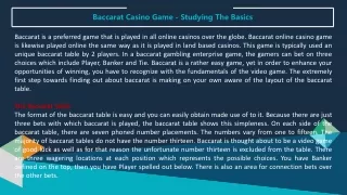 Baccarat Casino Game - Studying The Basics