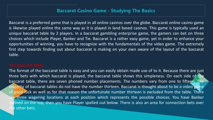 baccarat casino game studying the basics