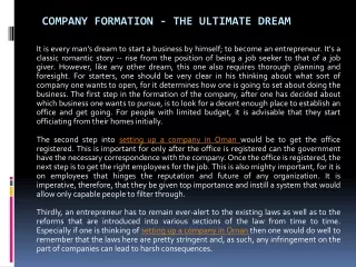 Company Formation - The Ultimate Dream
