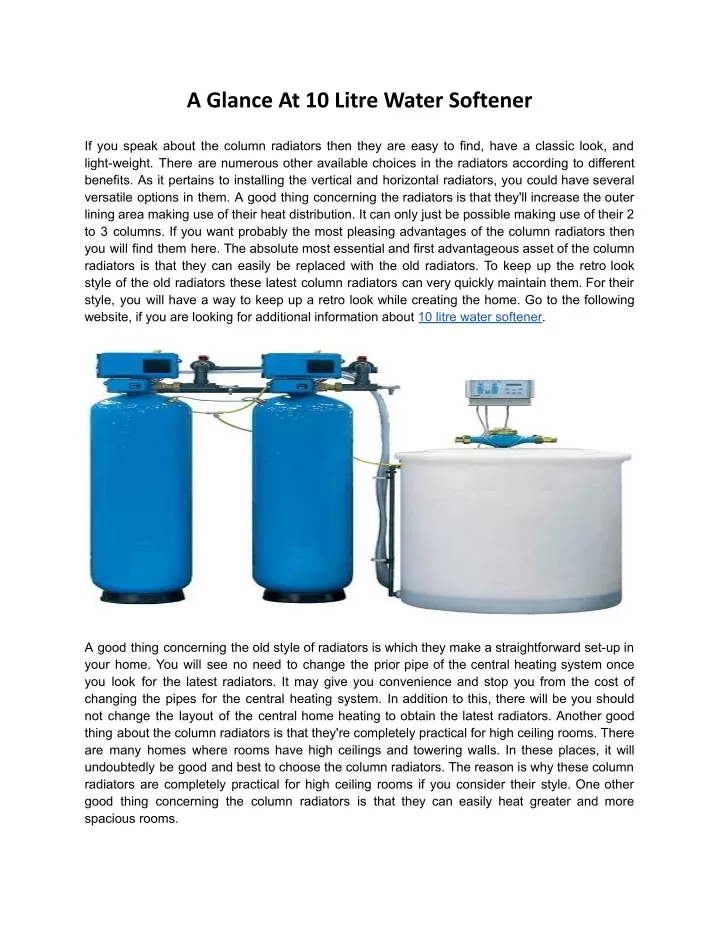 a glance at 10 litre water softener