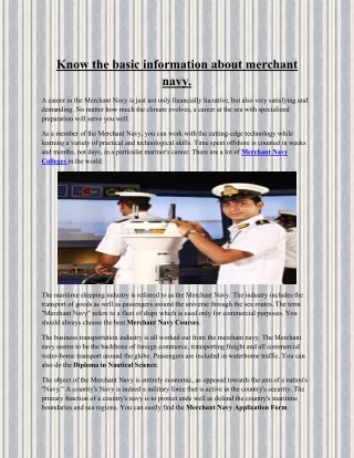 Know the basic information about merchant navy.