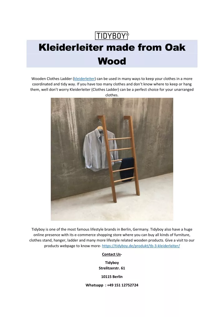 kleiderleiter made from oak wood