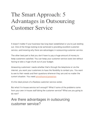 The Smart Approach: 5 Advantages in Outsourcing Customer Service