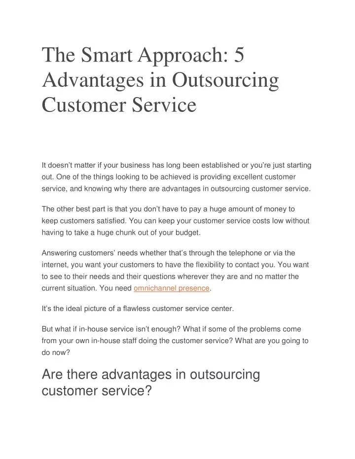 the smart approach 5 advantages in outsourcing