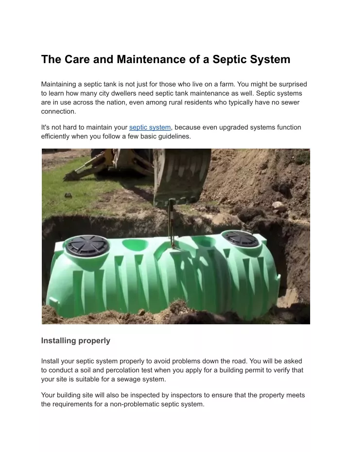 the care and maintenance of a septic system