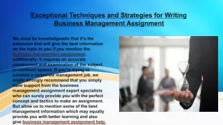 Exceptional Techniques and Strategies for writing Business Management Assignment