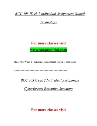bcc 403 week 1 individual assignment global