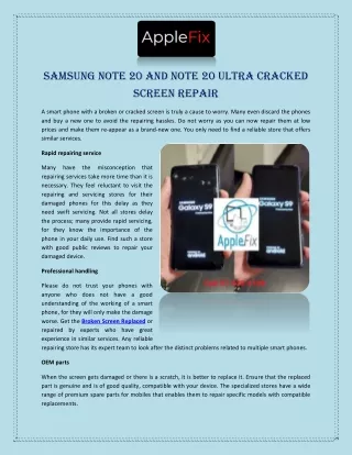 Samsung Note 20 and Note 20 Ultra Cracked Screen Repair