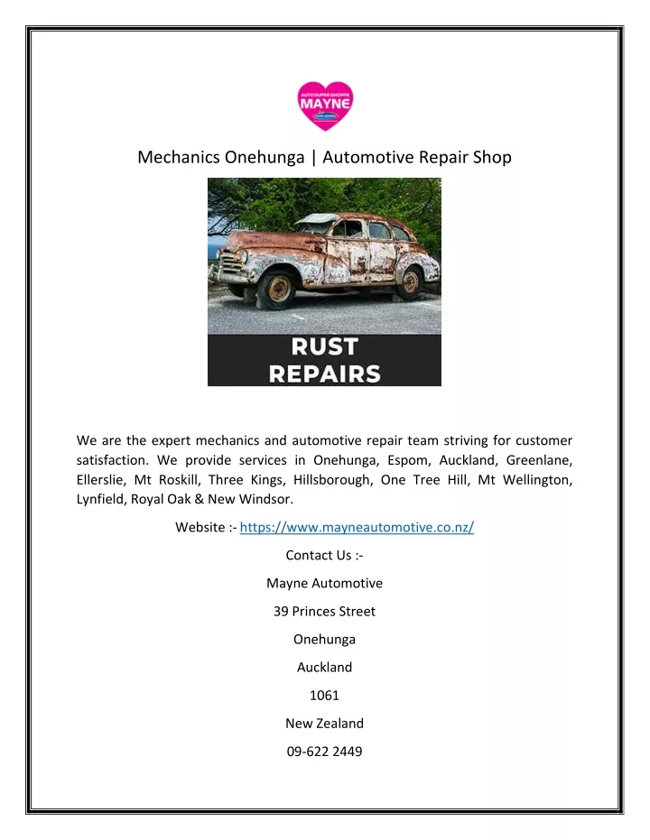 mechanics onehunga automotive repair shop