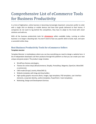 Comprehensive List of eCommerce Tools for Business Productivity