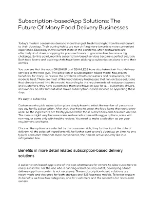 Subscription-basedApp Solutions-The Future Of Many Food Delivery Businesses