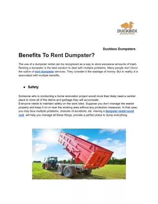 Benefits To Rent A Dumpster