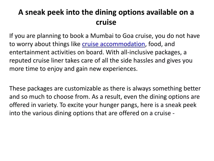 a sneak peek into the dining options available on a cruise