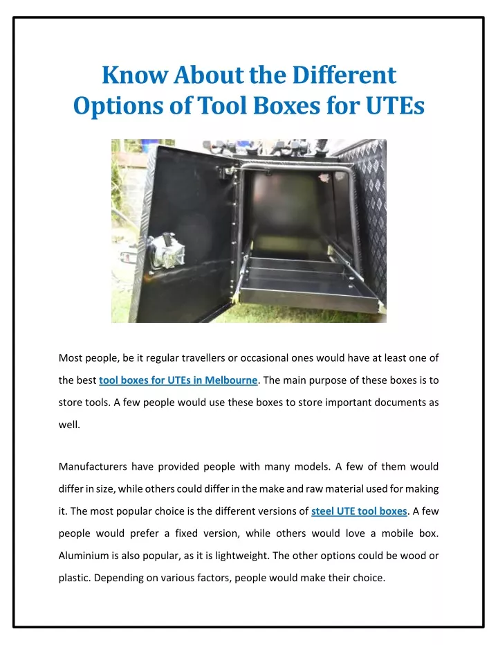 know about the different options of tool boxes