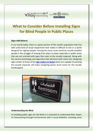 What to Consider Before Installing Signs for Blind People in Public Places