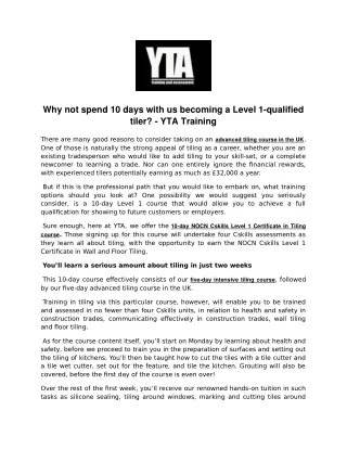 why not spend 10 days with us becoming a level