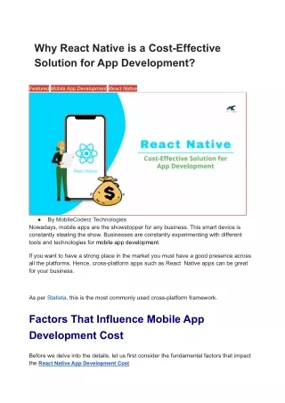 Why React Native is a Cost-Effective Solution for App Development?
