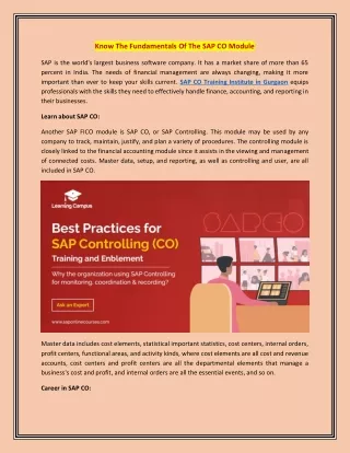 Know The Fundamentals Of The SAP CO Module