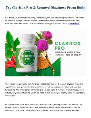 How do Claritox Pro Pills work to Maintain Body Health?