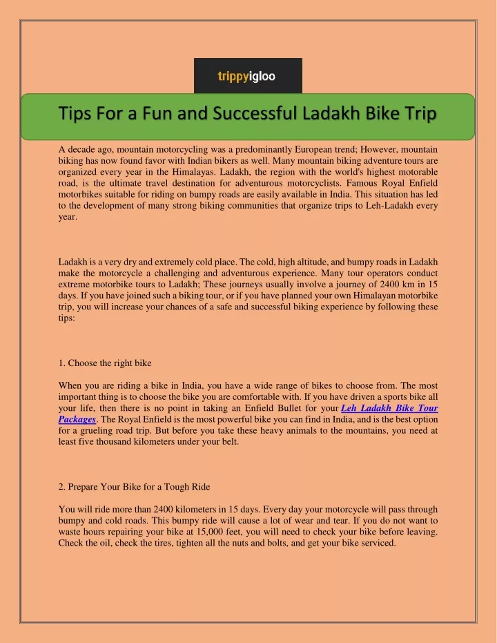 tips for a fun and successful ladakh bike trip