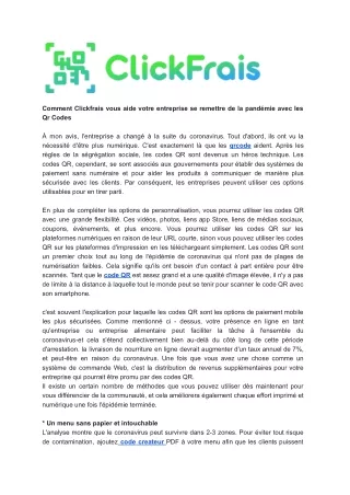 Comment Clickfrais vous aide votre entreprise se remettre de la pandémie avec les Qr Codes
