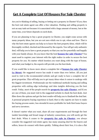 get a complete list of houses for sale chester