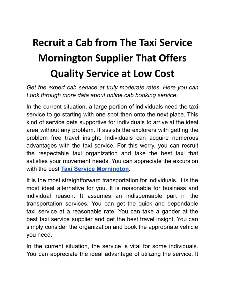 recruit a cab from the taxi service mornington