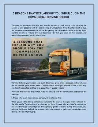 5 reasons that explain why you should join the commercial driving school