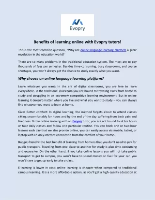 Benefits of learning online with Evopry tutors