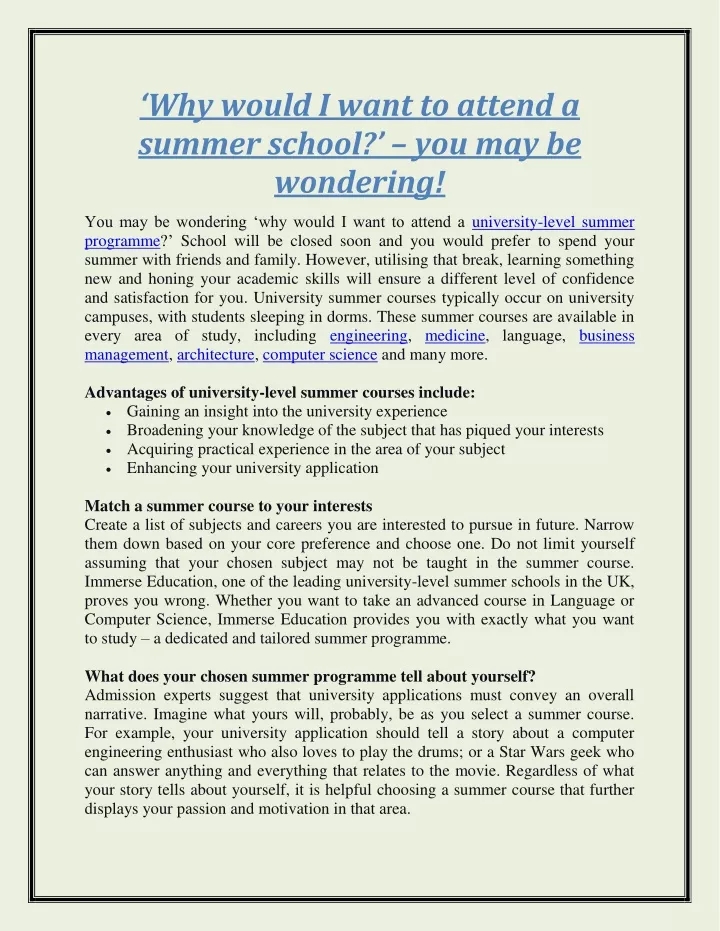 why would i want to attend a summer school