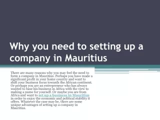 Why you need to setting up a company in Mauritius