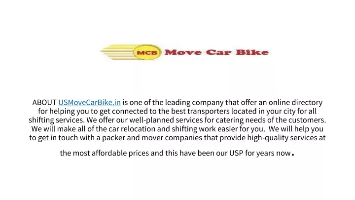 about usmovecarbike in is one of the leading