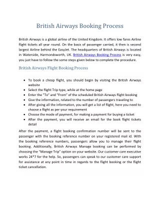 British Airways Booking Process  44-203-051-6999