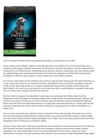 Pet Meals for Many Wants And Primary Manual to selecting Canine Foods