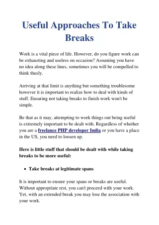 Useful Approaches To Take Breaks