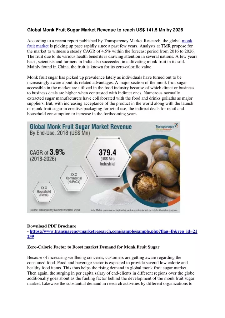 global monk fruit sugar market revenue to reach