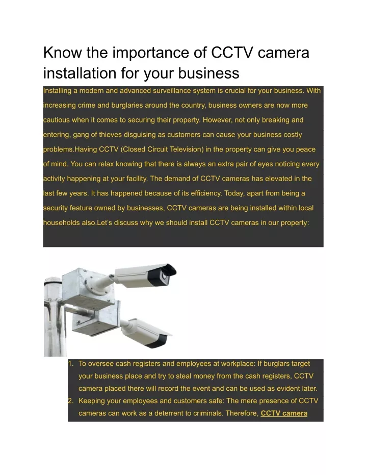 know the importance of cctv camera installation