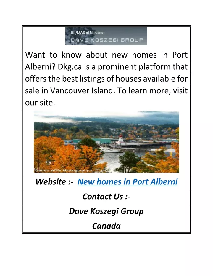 want to know about new homes in port alberni