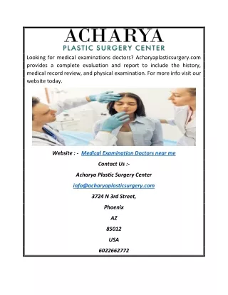 Medical Examination Doctors near me | Acharyaplasticsurgery.com