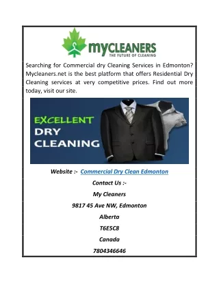 Commercial Dry Clean Edmonton | Mycleaners.net