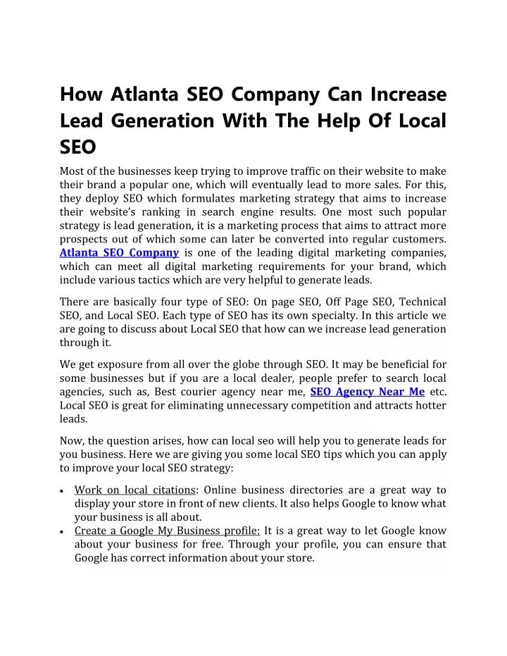 how atlanta seo company can increase lead