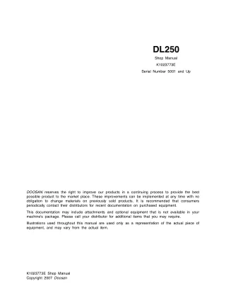 Daewoo Doosan DL250 Wheel Loader Service Repair Manual (Serial Number 5001 and Up)