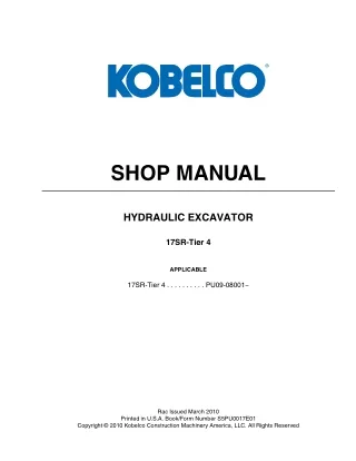 KOBELCO 17SR-Tier 4 Hydraulic Excavator Service Repair Manual